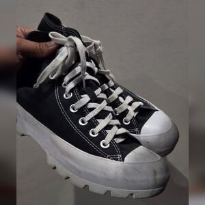 Black Canvas Platform Sneakers with White Laces